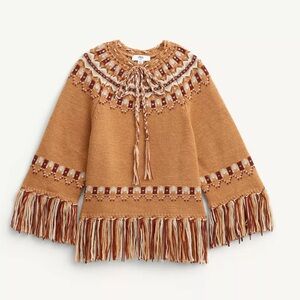 🤎 New Zara LIMITED EDITION 100% WOOL JACQUARD KNIT PONCHO Cape Size S